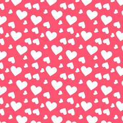 Simple hearts seamless vector pattern. Valentines day background. Design endless chaotic texture made of heart silhouettes.