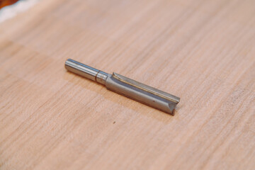 Steel router bit for milling cutter on a wooden table