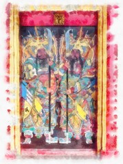 ancient chinese shrine watercolor style illustration impressionist painting.