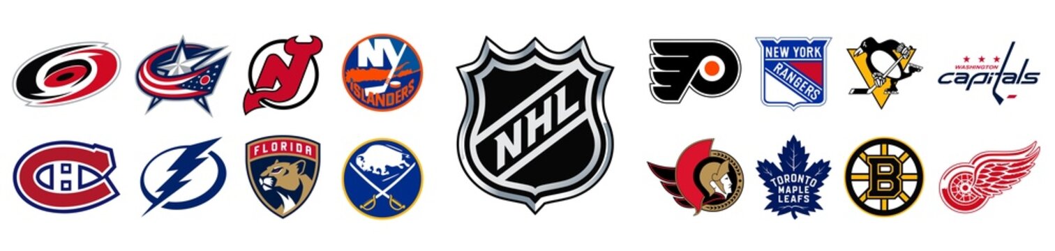 NHL. Carolina Hurricanes, Columbus Blue Jackets, NJ Devils, NY Islanders, Philadelphia Flyers, Washington Capitals, Boston Bruins, Buffalo Sabres, Ottawa Senators Etc. Kyiv, Ukraine - November 7, 2021