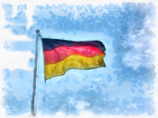 Flag of Germany on blue sky watercolor style illustration impressionist painting