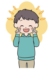 ダブルピースする男の子