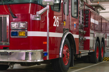 Fire truck with retractable ladder for extinguishing fires at height. A fire truck with an...