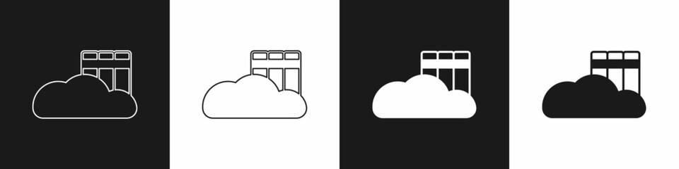 Set Cloud or online library icon isolated on black and white background. Internet education or distance training. Vector