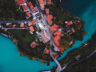 Drone views of Most na Soči in Slovenia