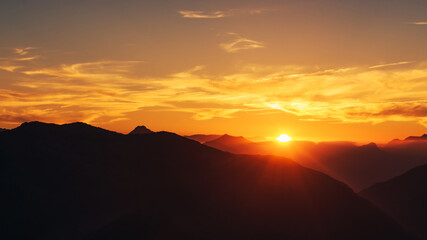 Panoramic view of Llanes mountains, Asturias, Spain at sunset