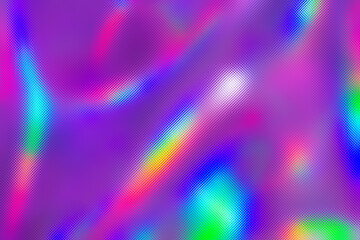 Holographic abstract background. Rainbow neon halftone foil texture pattern