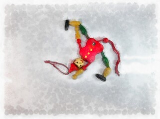 wooden doll toy watercolor style illustration impressionist painting.