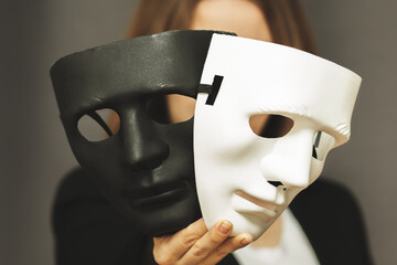 mental disorder,psychiatry,split personality,woman with black and white face mask