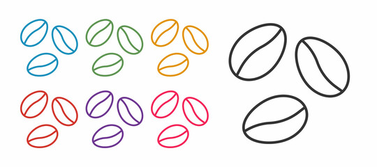 Set line Coffee beans icon isolated on white background. Set icons colorful. Vector