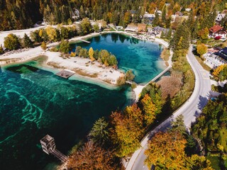 Obraz premium Lake Jasna (Jezero Jasna) by drone in Slovenia
