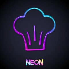 Glowing neon line Chef hat icon isolated on black background. Cooking symbol. Cooks hat. Vector
