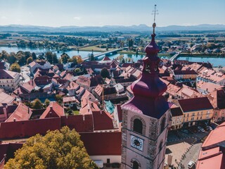 Aerial drone views of Ptuj in Slovenia