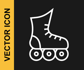 White line Roller skate icon isolated on black background. Vector