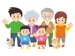 集合する家族とペット　春