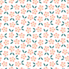 Sweet cute pink hand-drawn seamless floral pattern on white background
