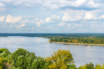 Panorama of nizhny novgorod from the embankment overlooking the Volga river at summer..