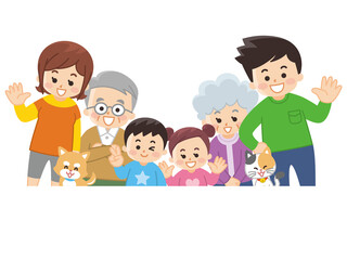 集合する家族とペット　春