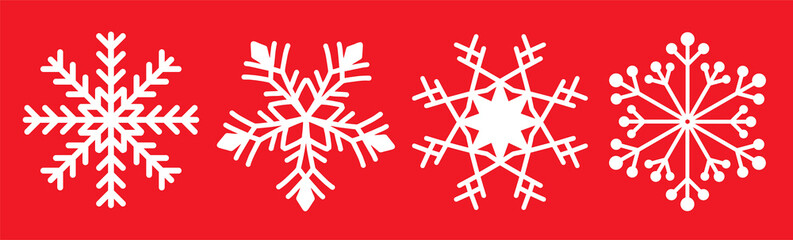 Flat design holiday snowflakes isolate on red background. Vector illustration. 