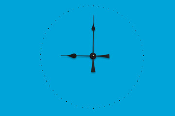 Watch dial without numbers isolated on blue background. Dial of a wall clock. Time concept