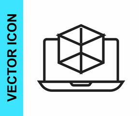 Black line 3d modeling icon isolated on white background. Augmented reality or virtual reality. Vector