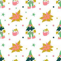 Seamless vector pattern with Christmas cute illustrations with bright colors on transparent background.Winter,holiday print in doodle style hand drawn.Designs for textile,wrapping paper,scrapbooking.