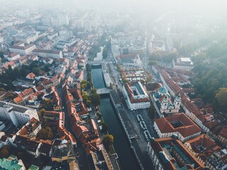 Drone views of the Slovenian capital of Ljubljana