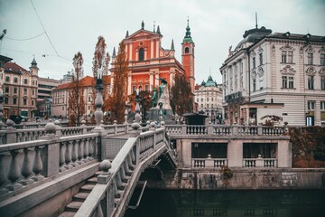 Fototapeta premium Franciscan Church of the Annunciation in Ljubljana, Slovenia