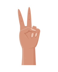 Vector illustration of hand gestures - victory. Flat style woman hand.
