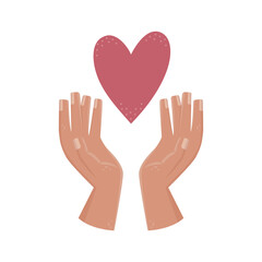 Vector illustration of a man holding a heart under his hands. Hand gestures. Flat style illustration.