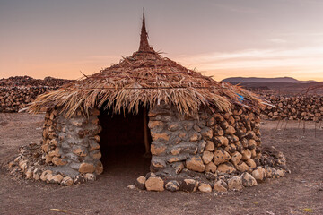 Rock and straw made tourism shelter at Lake Abhe Bad
