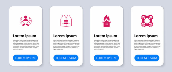 Set Lifebuoy, Fire in burning house, jacket and insurance. Business infographic template. Vector