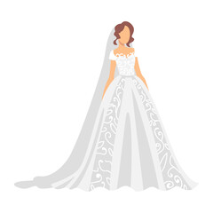 Bride in White Wedding Dress Standing as Newlywed or Just Married Female Vector Illustration