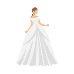 Fototapeta na wymiar Bride in White Wedding Dress Standing as Newlywed or Just Married Female Vector Illustration