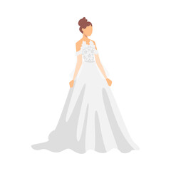 Bride in White Wedding Dress Standing as Newlywed or Just Married Female Vector Illustration