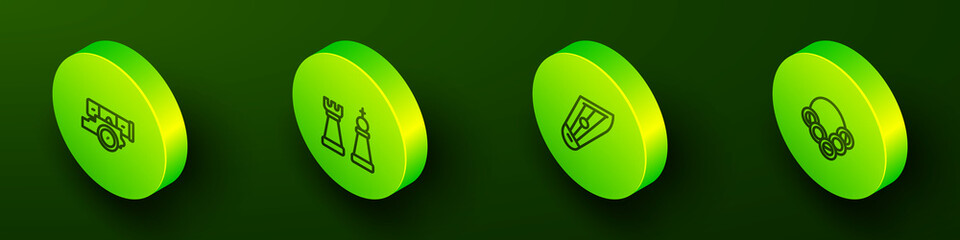 Set Isometric line Cannon, Chess, Kankles and Russian bagels icon. Vector