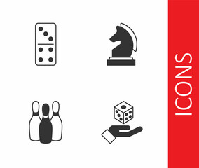 Set Game dice, Domino, Bowling pin and Chess icon. Vector
