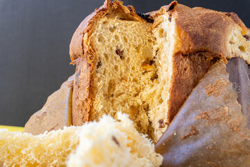 Selective focus close-up to a Panettone.