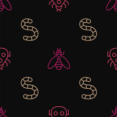 Set line Ladybug, Worm and Bee on seamless pattern. Vector