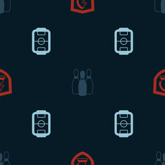 Set Chess, Bowling pin and Table football on seamless pattern. Vector