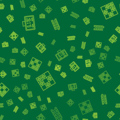 Set line Sport mechanical scoreboard, Board game of checkers and Mahjong pieces on seamless pattern. Vector