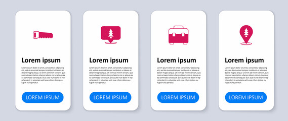 Set Location of the forest, Toolbox, and Hand saw. Business infographic template. Vector