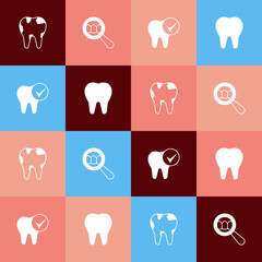Set pop art Broken tooth, Dental search, Tooth and icon. Vector