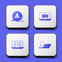 Set Speech bubble chat, Video conference, and icon. White square button. Vector