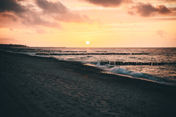 Waves and Sunset at Baltic Sea 