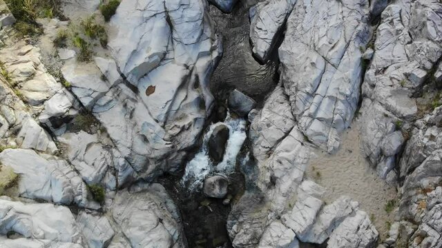 aerial look of river in canyon
