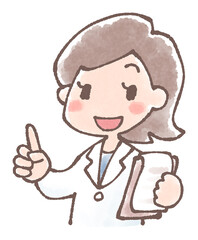 説明する若い女医のイラスト水彩風