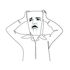 The mask of frustration. The concept of psychology is frustration, deception, futile expectation.
Linear drawing of frustration emotions