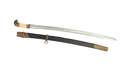 Cossack saber and scabbard inlaid with bronze ornament.