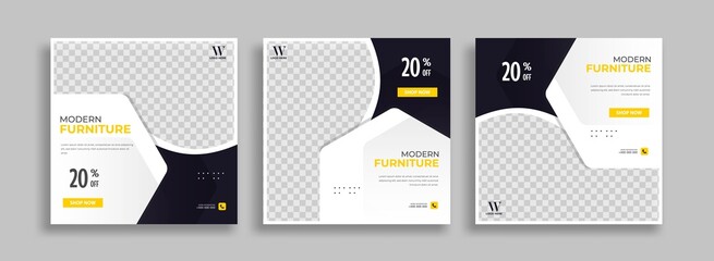 Furniture Editable minimal square banner template with geometric shapes for social media post, story and web internet ads. Vector illustration